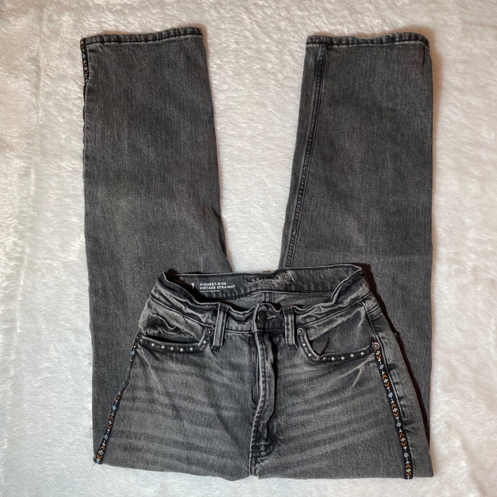 Arizona Jean Co Highest Rise Vintage Straight Studded Embroidered Jeans 1 Indie